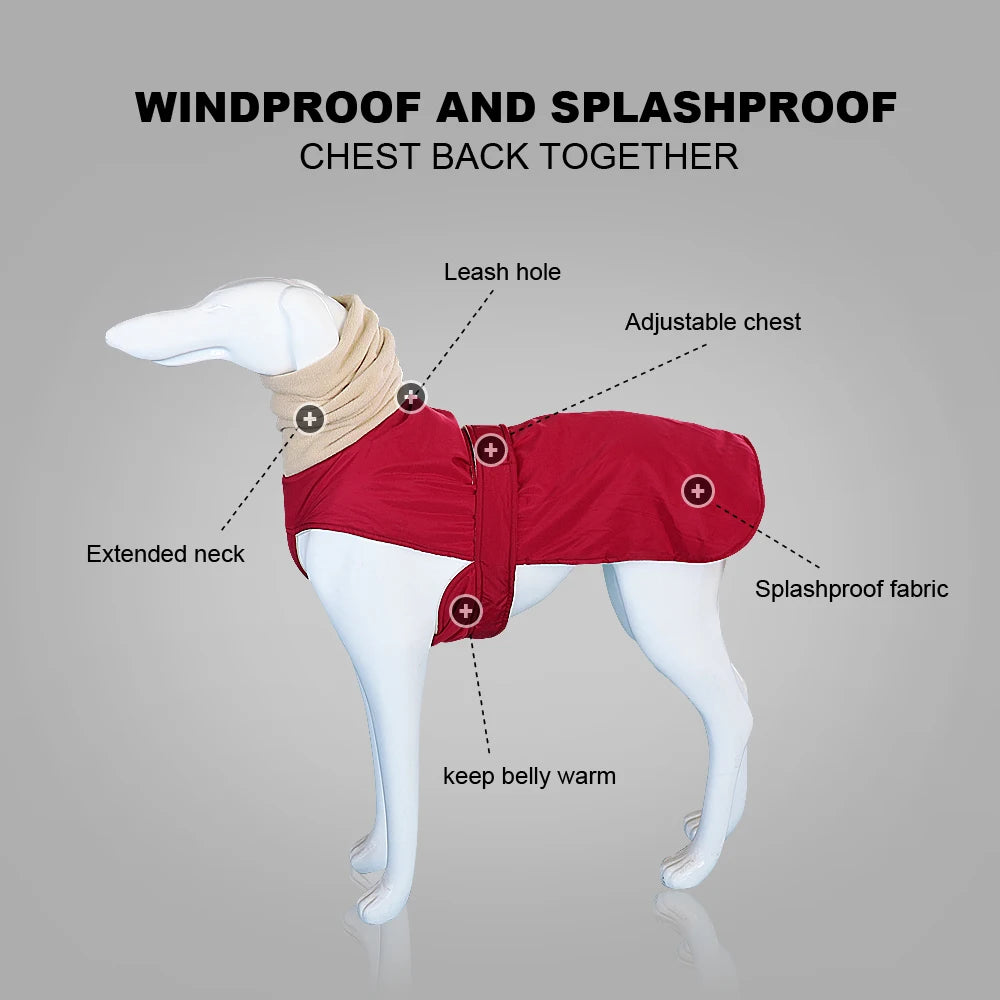 Super Warm Thick Dog Clothes Waterproof Dog Coat Jacket For Medium Large Dogs Greyhound Wolfhound Shepherd Clothing