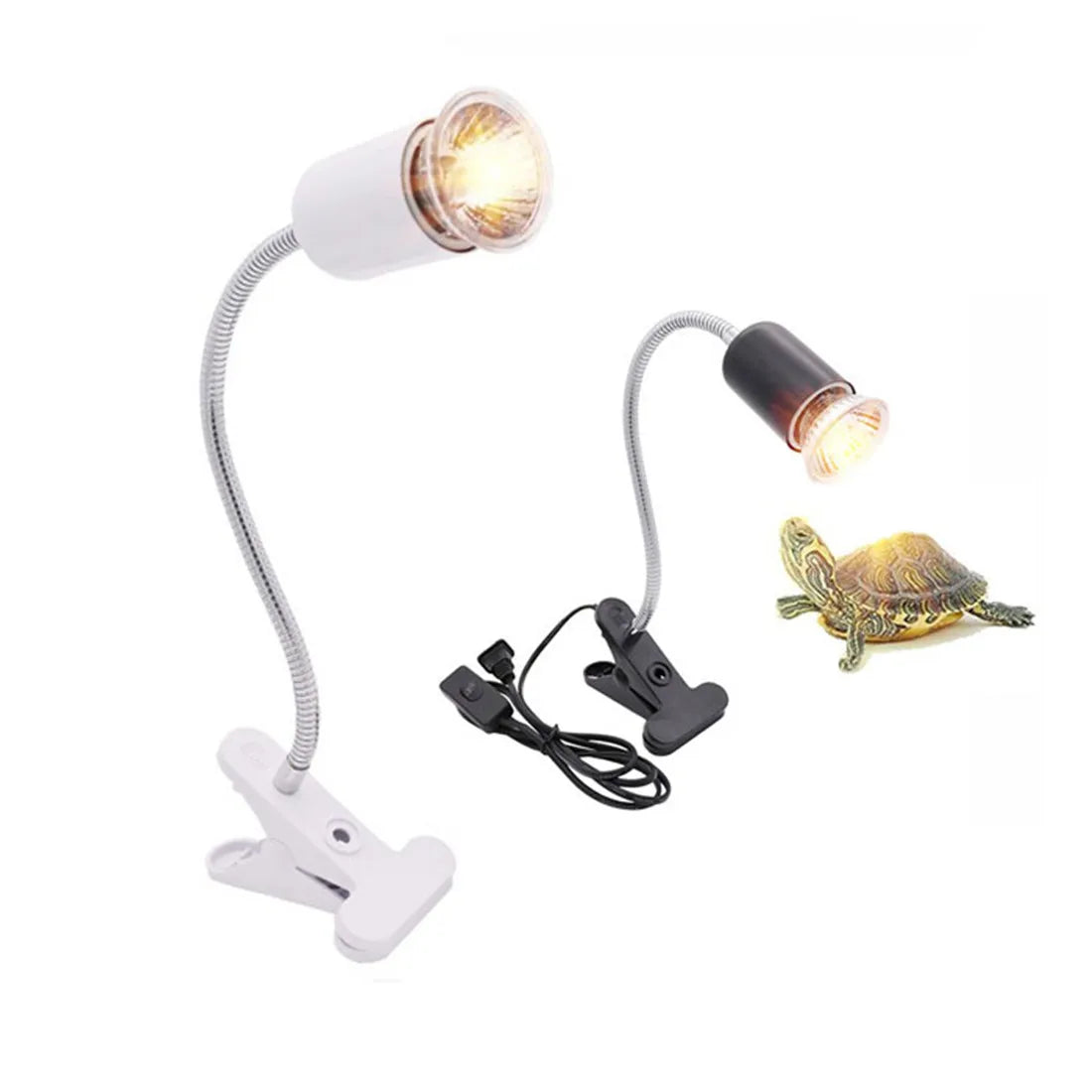 Black White Plug in Clip Reptile Heat Lamp Adjustable Gooseneck Heating Lamps