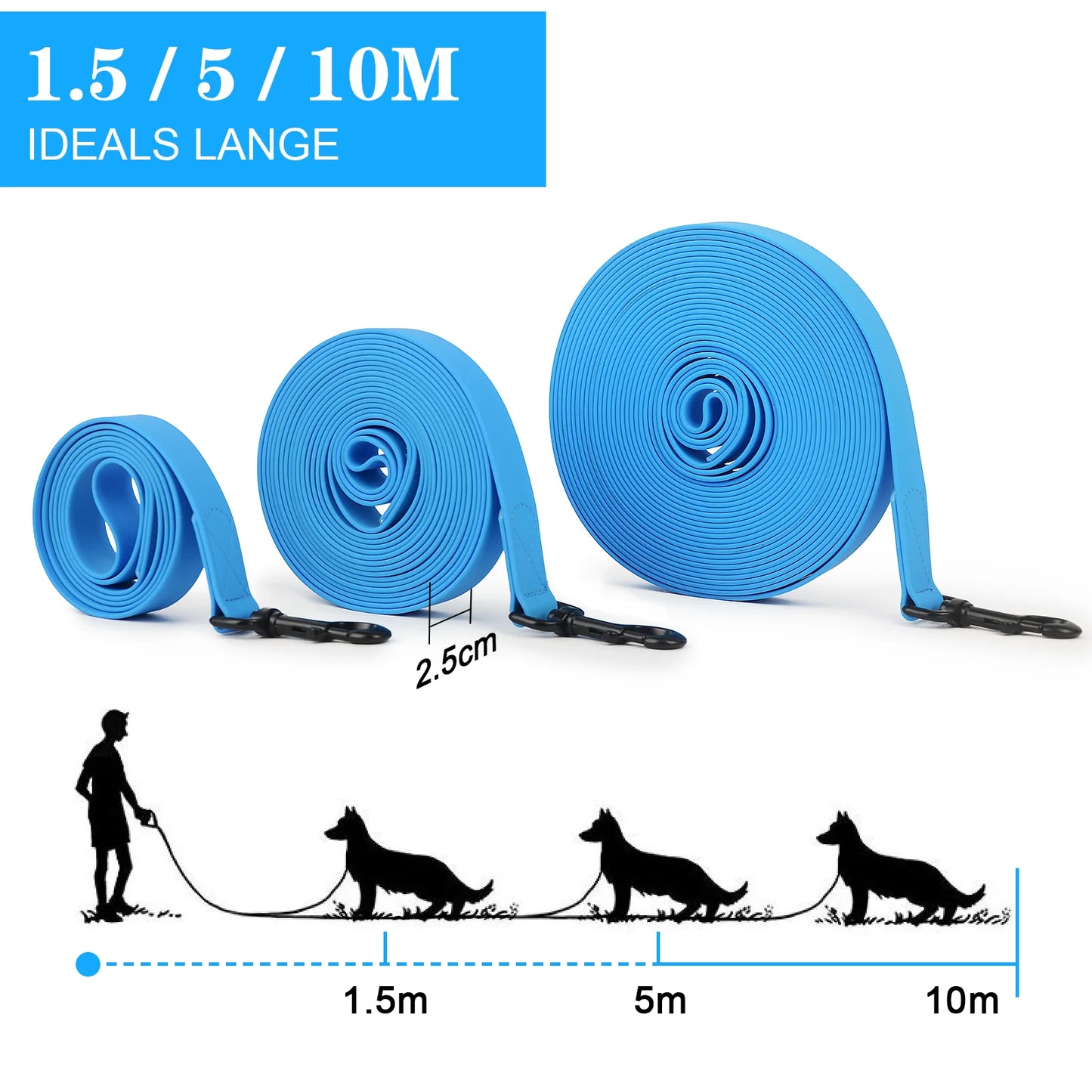 Dog leash PVC Waterproof dog lead rope Cat leash anti dirty easy to clean For small Big dogs puppy Pet accessories 1.5m/5m/10m