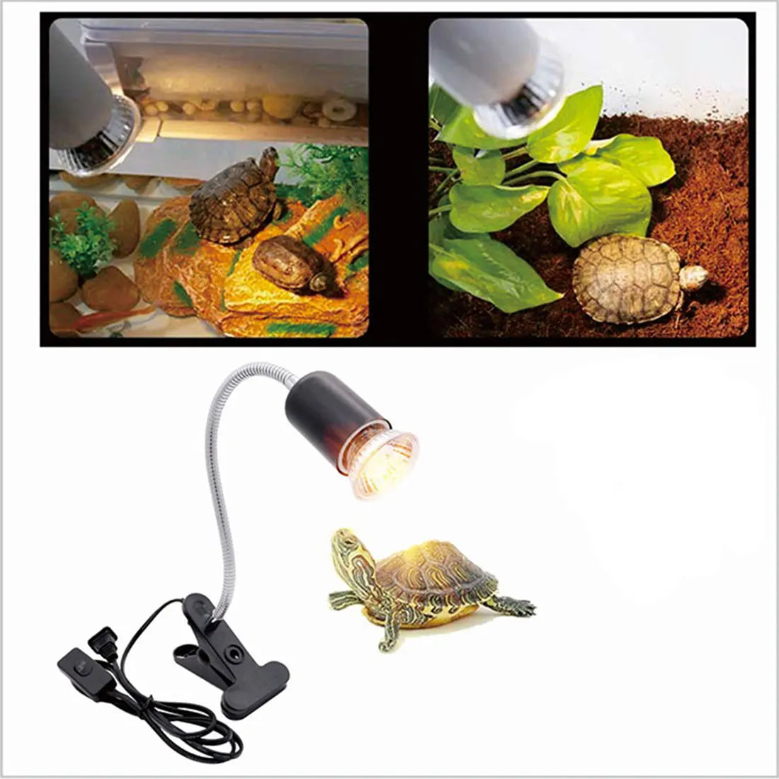 Black White Plug in Clip Reptile Heat Lamp Adjustable Gooseneck Heating Lamps