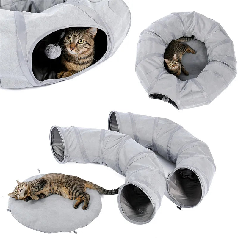 Round  Cat Tunnel with  Play Tube with Ball - specialneedspetshop