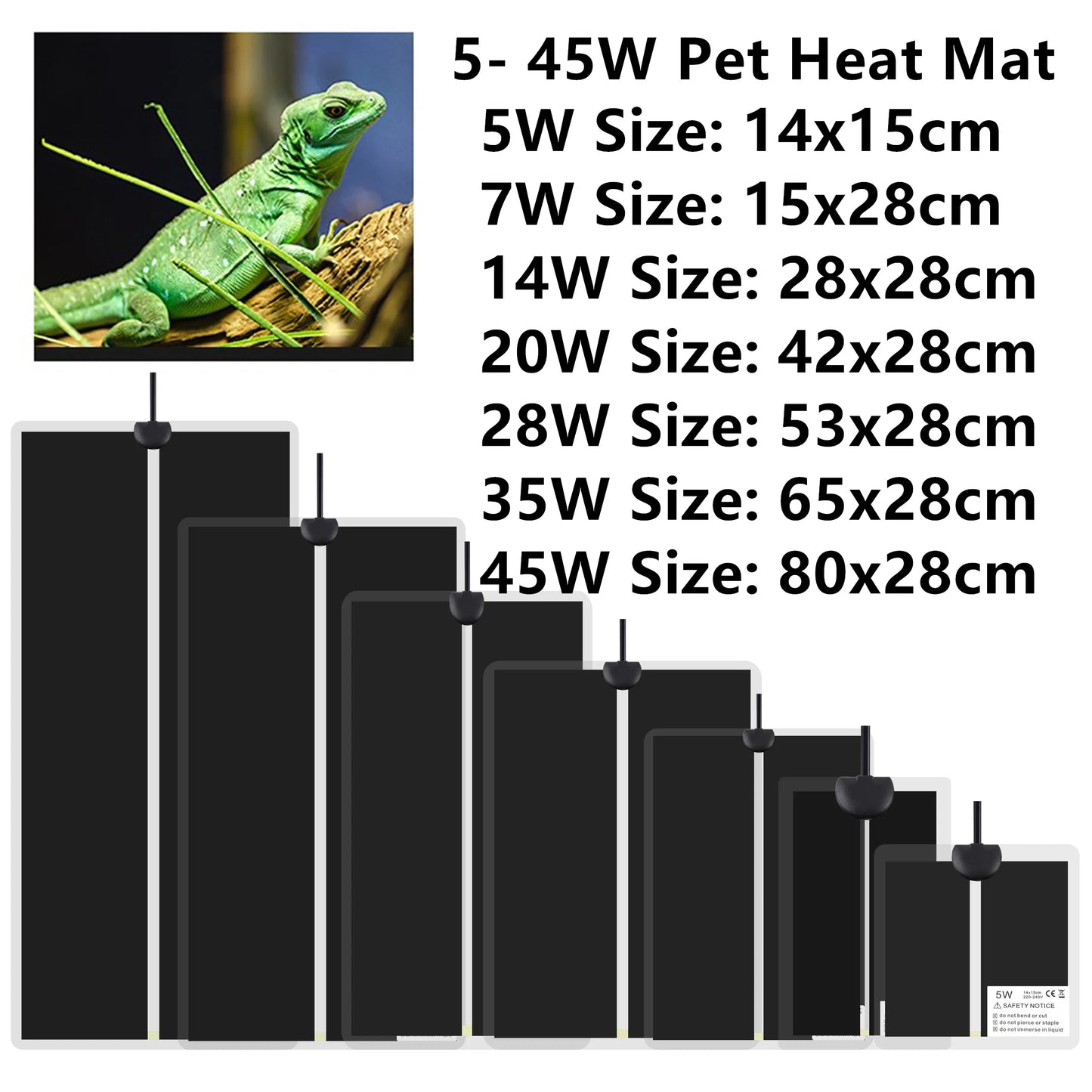 5-45W Reptiles Heat Mat Terrarium Climbing Pet Heating Warm Pads Adjustable Temperature