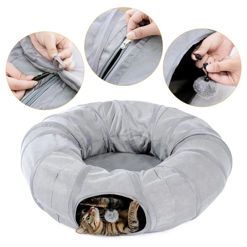 Round  Cat Tunnel with  Play Tube with Ball - specialneedspetshop