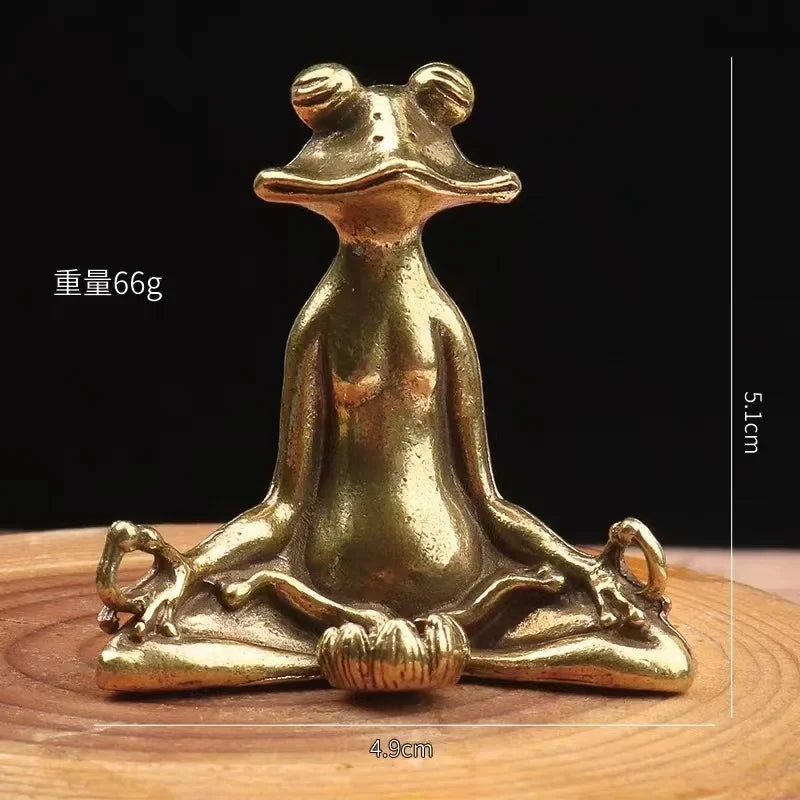 Retro Brass Meditate Zen Buddhism Frog Statue