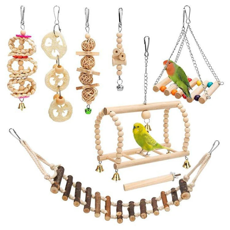 8PCS Set  Parrot Bird Toys Wood Articles Toys For Parrot Training Bird Toy