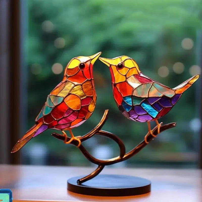 Stained Glass Birds On Branch Desktop Stained Glass Desktop