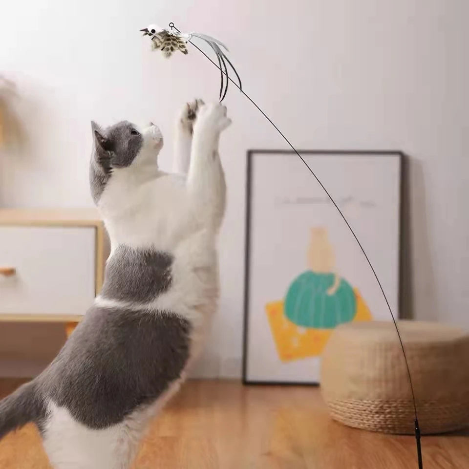 Simulation Bird Interactive  Cat Stick  Feather Bird With Bell Cat Stick Toy