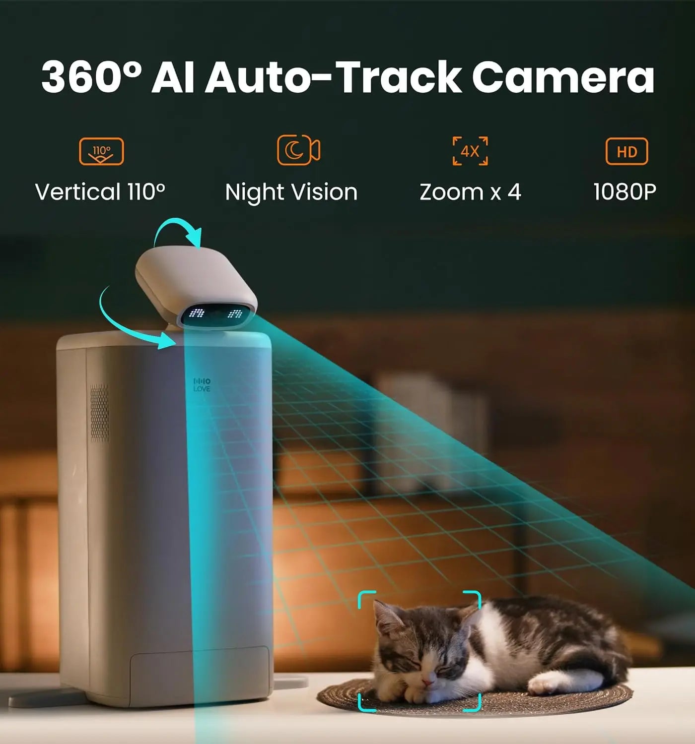 Cat Camera 360° View, 1080P HD Pet Camera with Cat Feeder, Remote Feeding App Control, Two-Way Audio, Laser Toy, AI 24H Life Rec