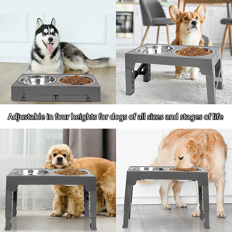 Elevated Dog Bowls 5 Adjustable Heights with Slow Feeder Bowl