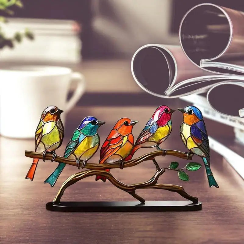 Stained Glass Birds On Branch Desktop Stained Glass Desktop