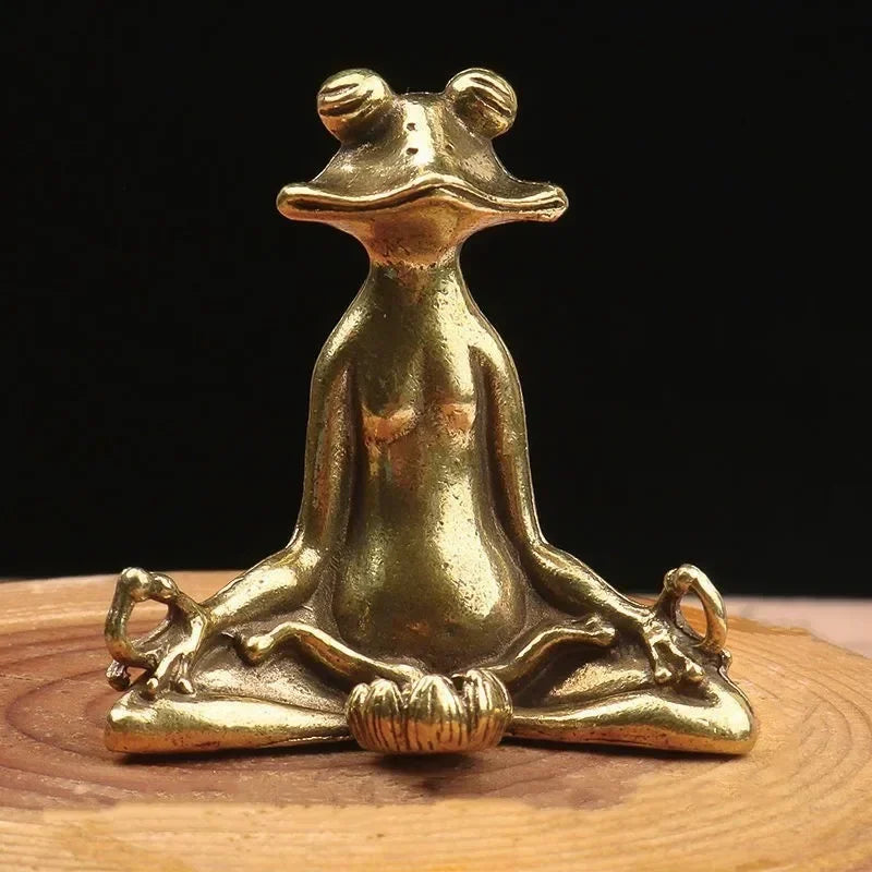 Vintage Brass Meditation Zen Buddhist Frog Statue