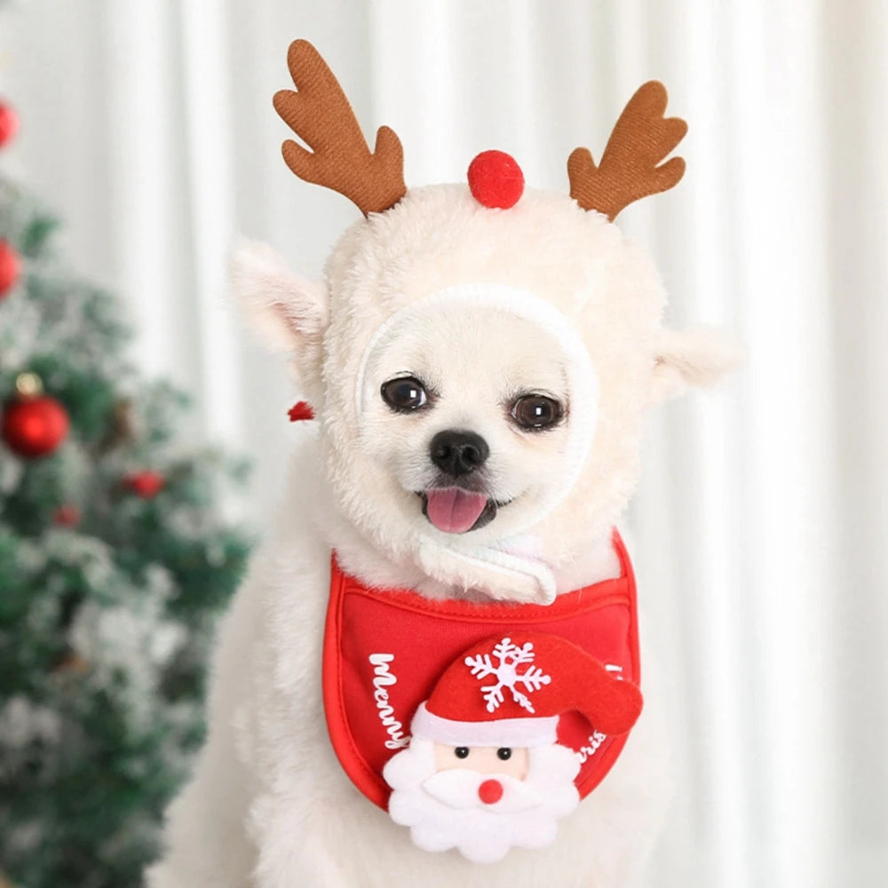 Christmas Pet Hat Antlers Dog Cat Scarf