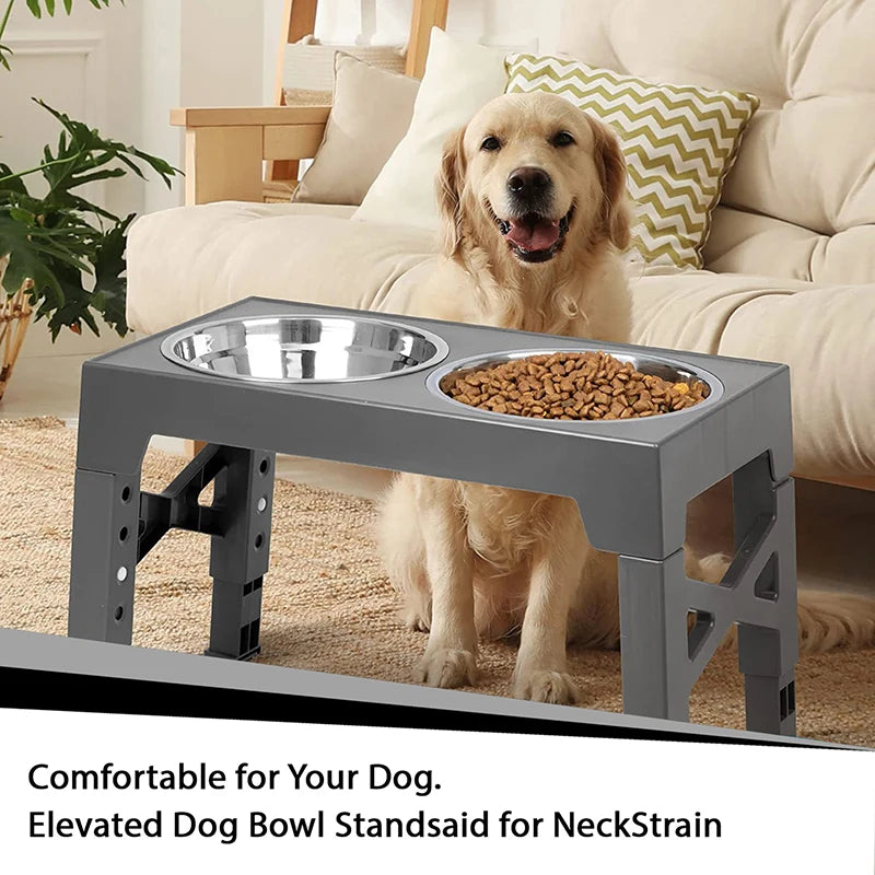 Elevated Dog Bowls 5 Adjustable Heights with Slow Feeder Bowl