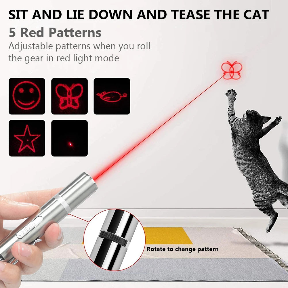 Cat Laser Toy USB Charging LED Light Pointer Rechargeable   5 Patterns Laser