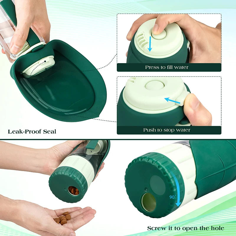 Portable Dog Water Bottle Food Container 2 In 1 Leakproof