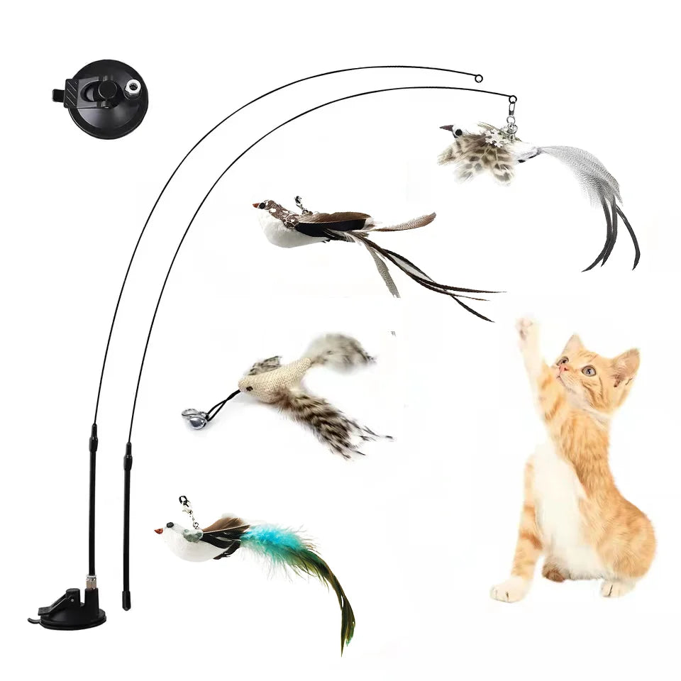 Simulation Bird Interactive  Cat Stick  Feather Bird With Bell Cat Stick Toy