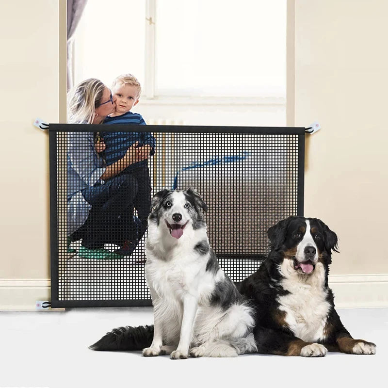 Pet Dog Barrier Fences With 4Pcs Hook Stairs Gate Folding Breathable Mesh