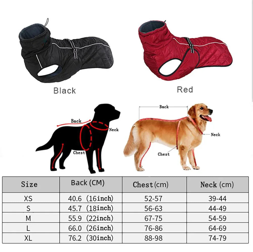 Dog Outdoor Jacket Waterproof Reflective Coat Warm Cotton for Large Middle Dogs