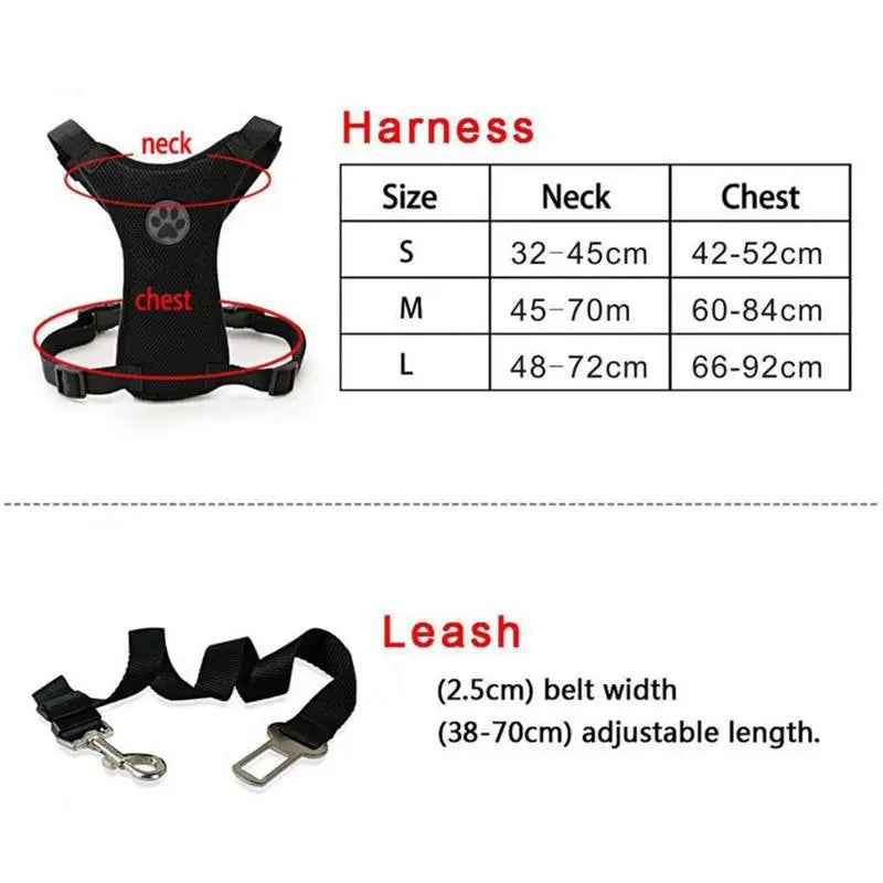 Mesh Dog Harness Adjustable Straps  Seat Safety Belt Chest Straps - specialneedspetshop