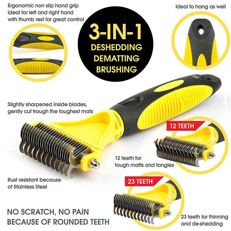 Pets Stainless Steel Grooming Brush Two-Sided Shedding and Dematting Undercoat brush