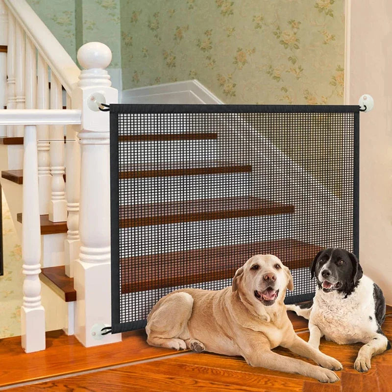 Pet Dog Barrier Fences With 4Pcs Hook Stairs Gate Folding Breathable Mesh