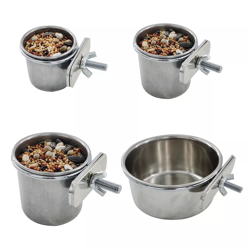 Birds  Cage Bowl Stainless Steel Dish Cup Anti-turnover