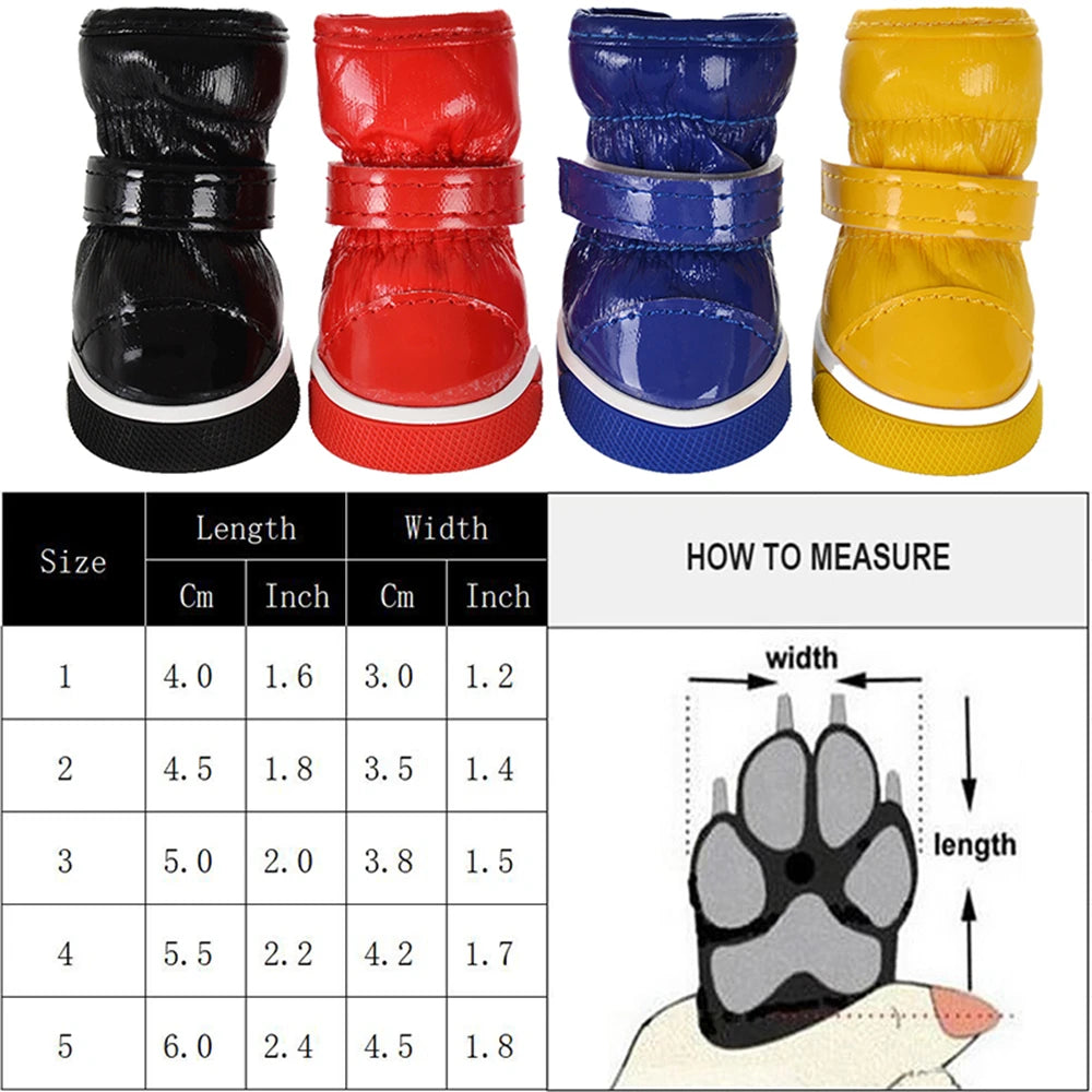 4Pcs/Set  Winter Dog Snow Boots Warm Fleece Cat Waterproof