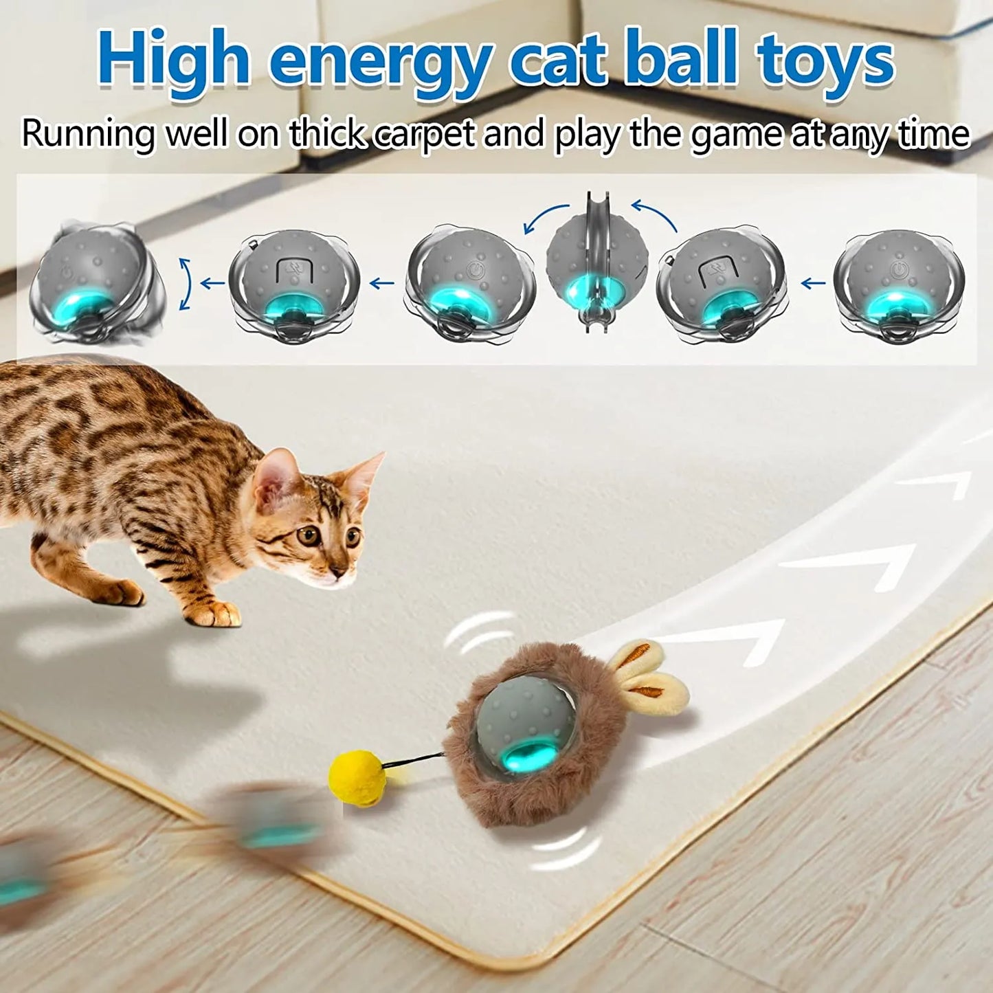 Cat Toy Ball  Sound LED Light Motion Activate Rolling Ball - specialneedspetshop