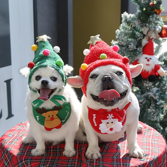 Dog Christmas Hat Santa Bibs New Year Party