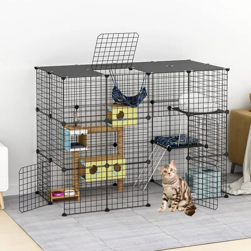 Large Cat Cage Enclosure Indoor DIY Cat Playpen Detachable Metal Wire Crate 2x3x4 Large Exercise Place Ideal