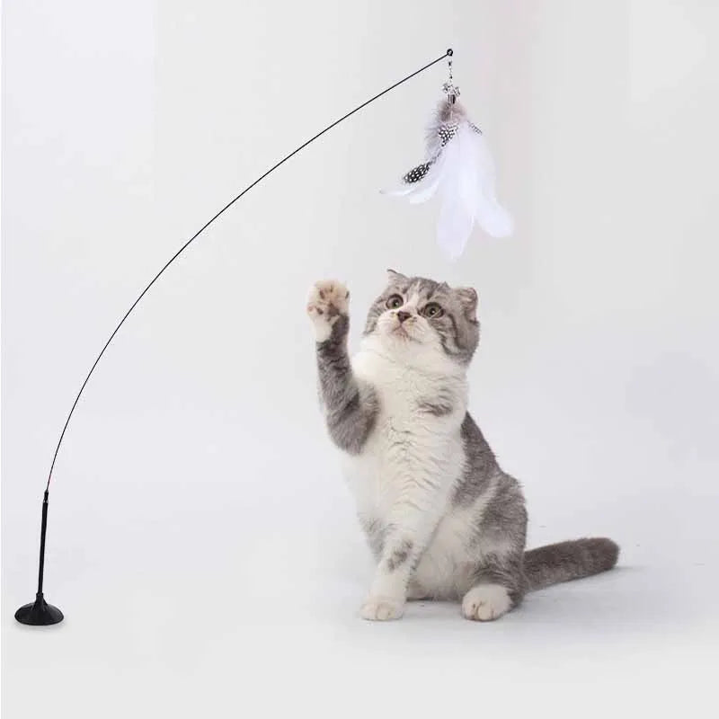 Cat Toy  Fluffy Feather With Bell Cat Stick Toy Interactive Detachable Teaser