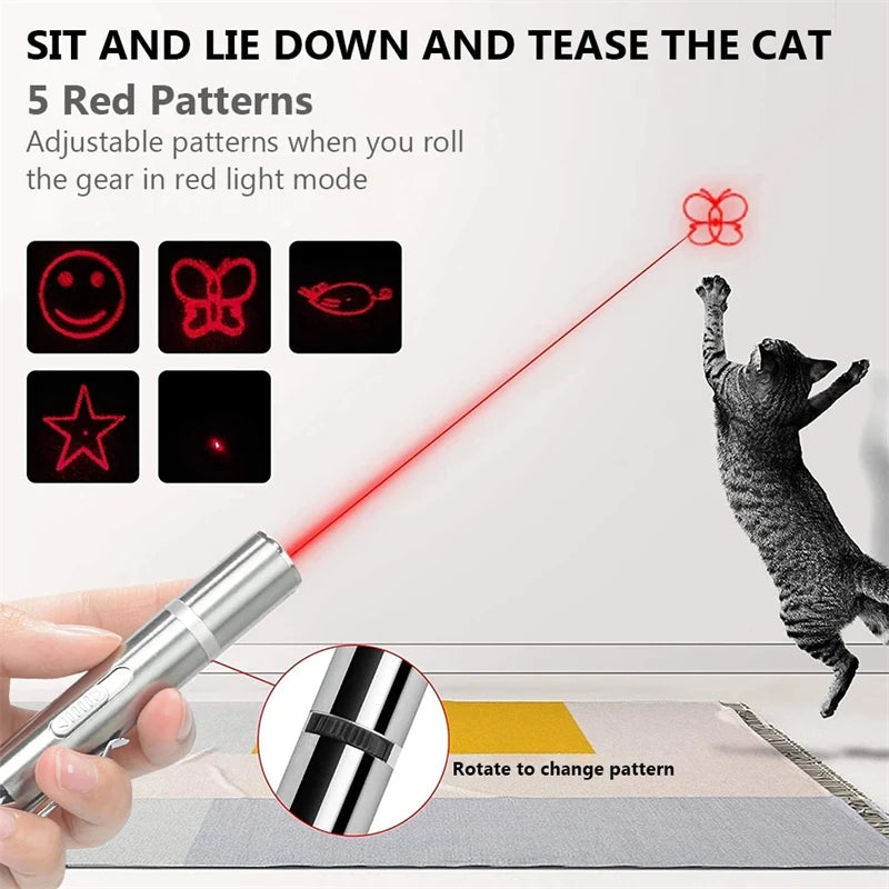 Cat Laser Toy Pen USB Charging LED Light Pointer Rechargeable  5 Patterns