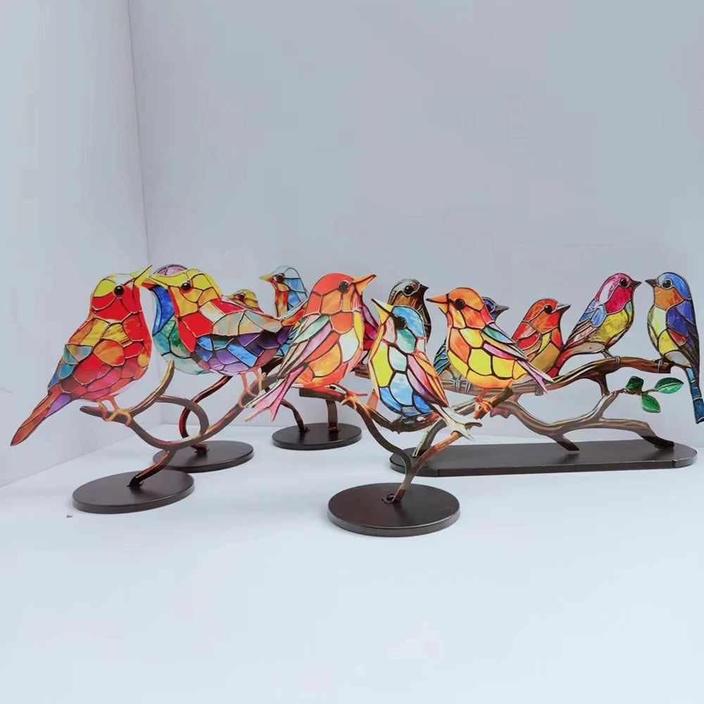 2024 New Stained Glass Birds on Branch Desktop Ornaments