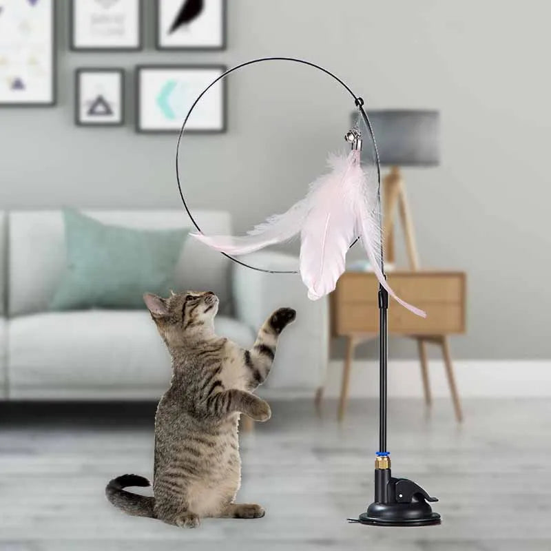 Cat Toy  Fluffy Feather With Bell Cat Stick Toy Interactive Detachable Teaser