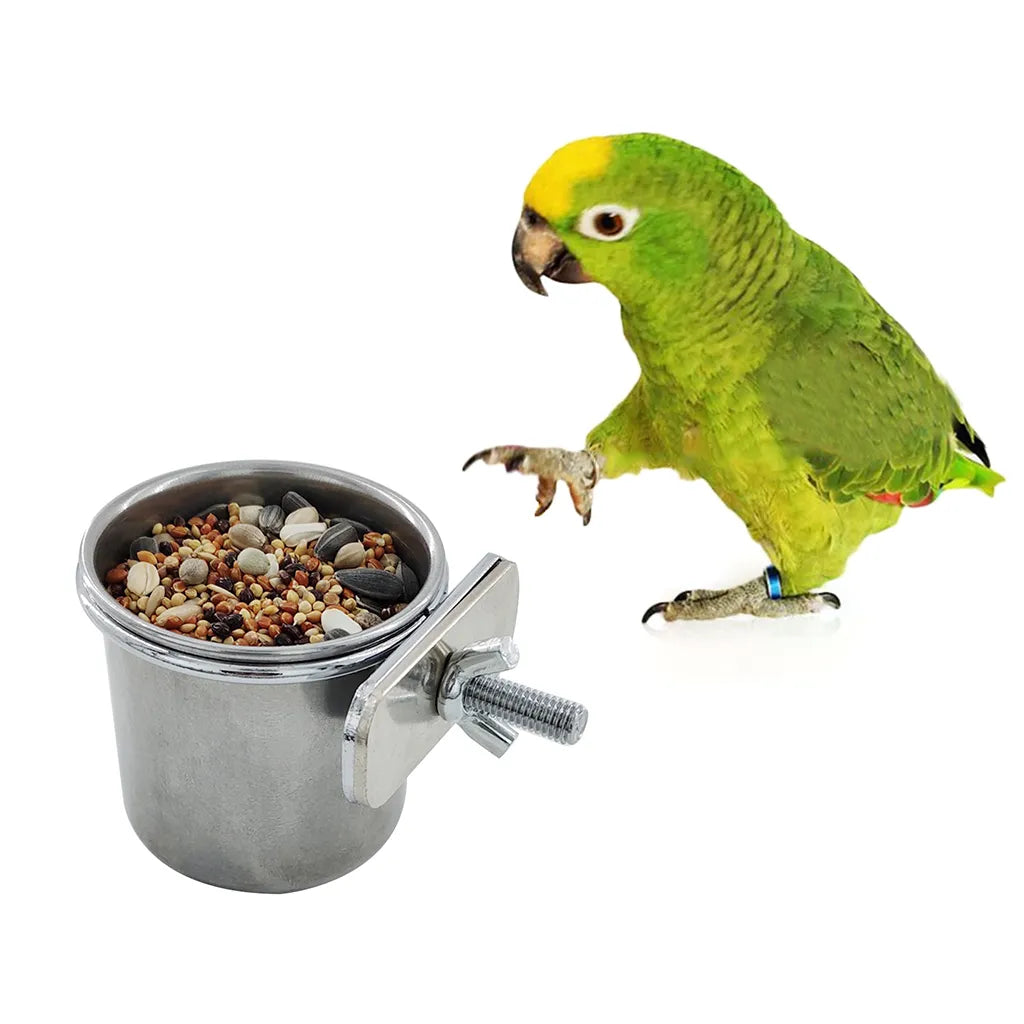 Birds  Cage Bowl Stainless Steel Dish Cup Anti-turnover