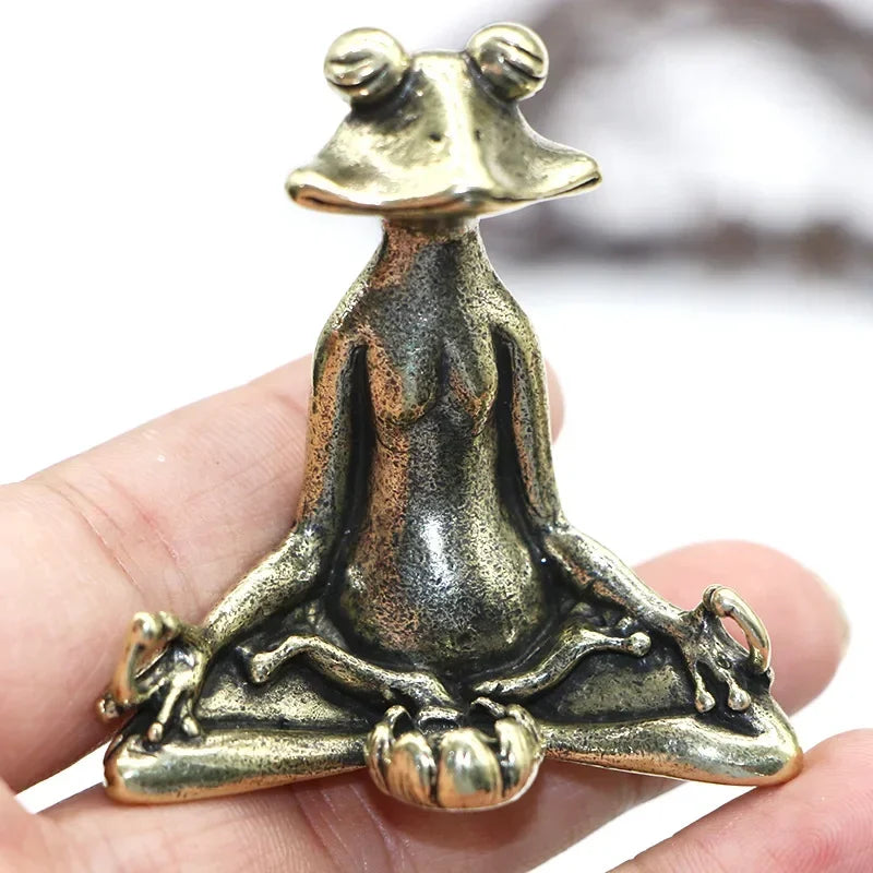 Vintage Brass Meditation Zen Buddhist Frog Statue