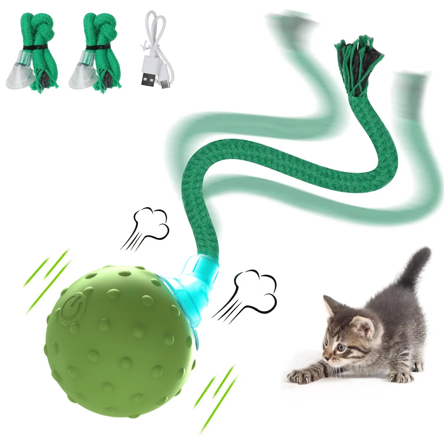 Cat Rolling Ball  Motion Activated  Toy with Long Tail Simulation Sound - specialneedspetshop