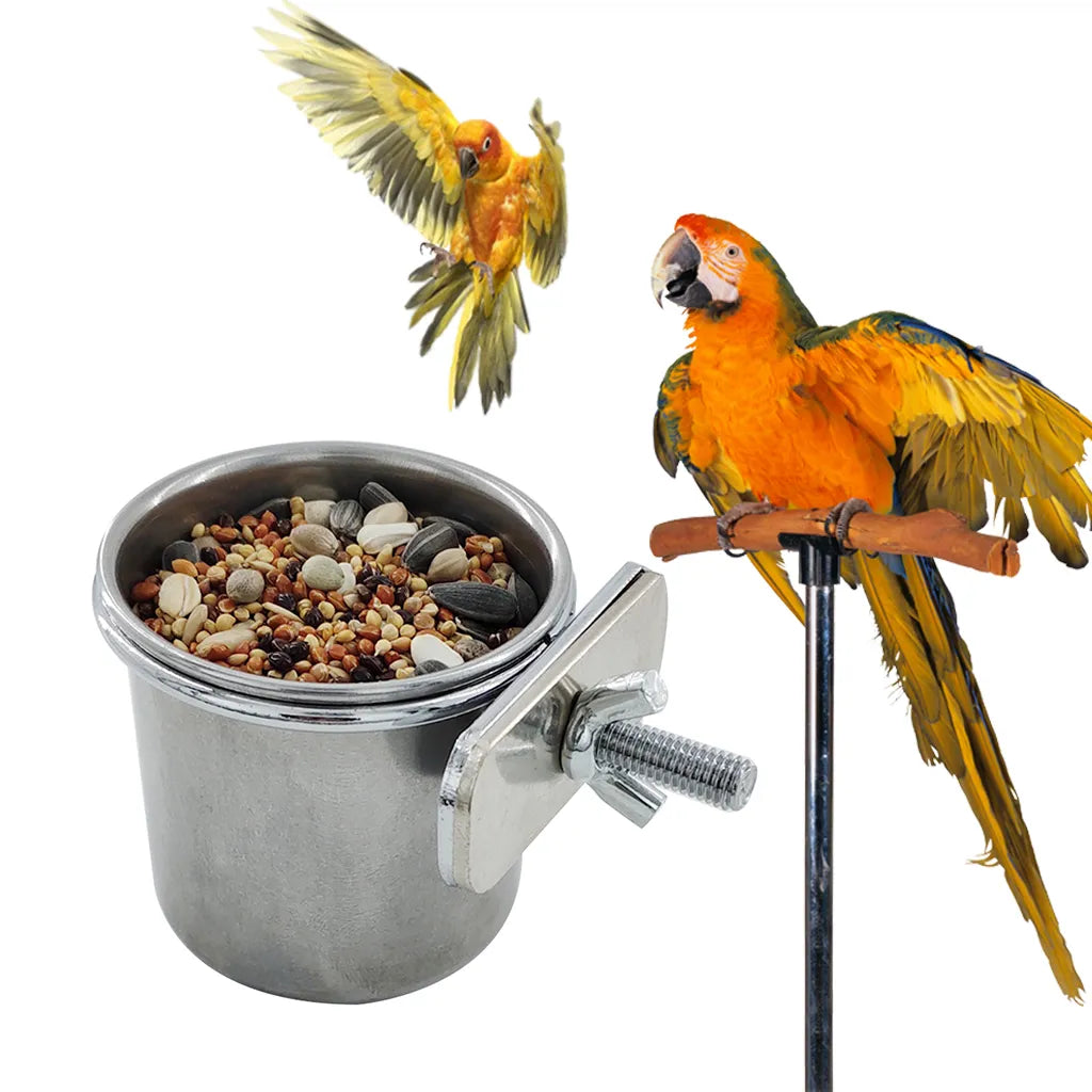 Birds  Cage Bowl Stainless Steel Dish Cup Anti-turnover