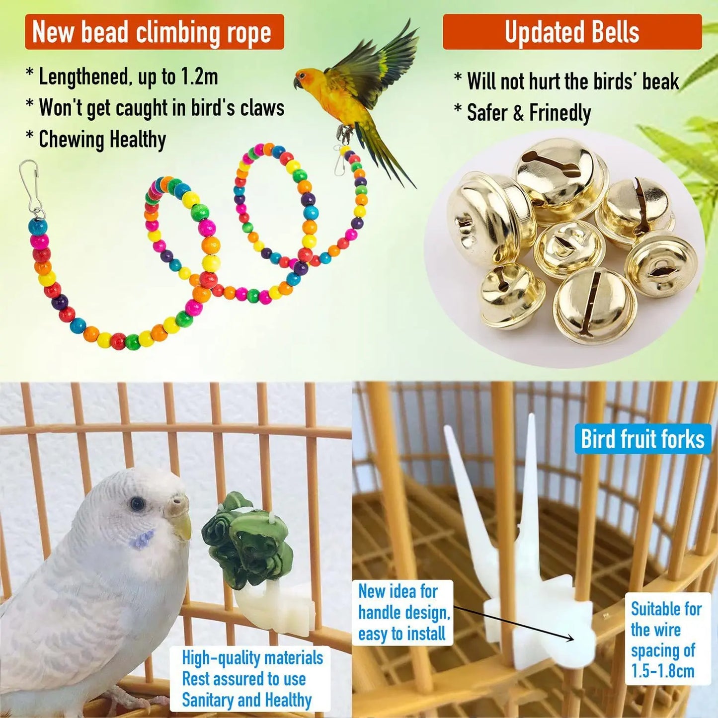 15Pcs Bird Cage Toys for Parrots  Reliable Chewable Bite Bridge Wooden Beads