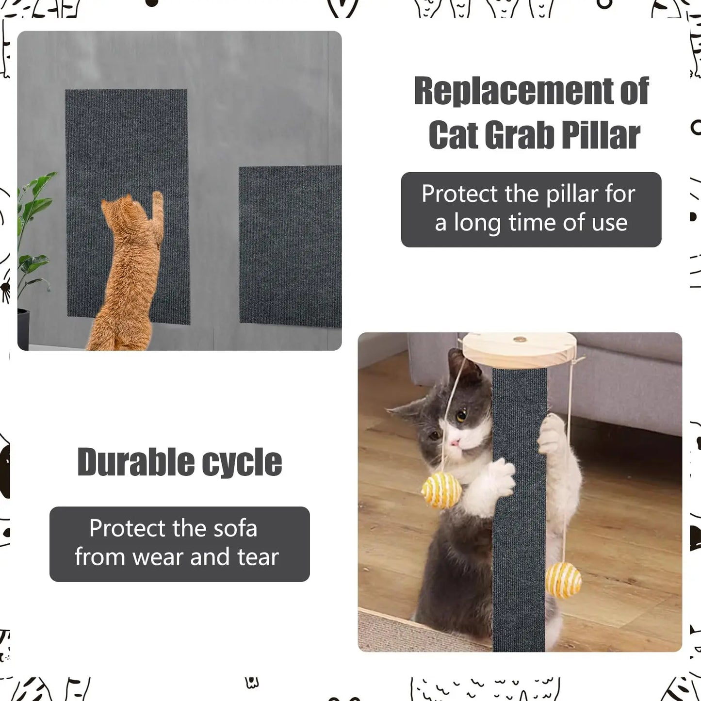 Cat Scratching Mat Carpet with Self-Adhesive Trimmable   Furniture Protector