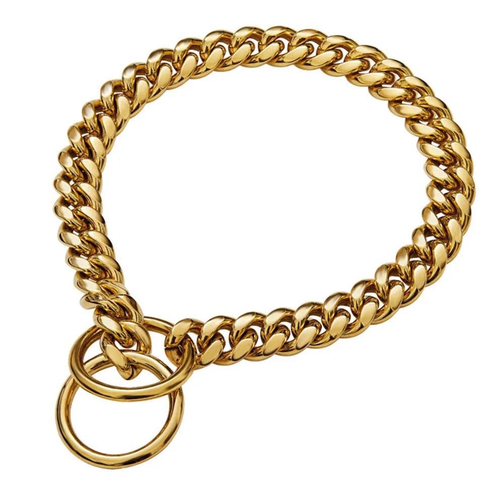 Chain Dog Collar 18K Gold Cuban Link Chain Stainless Steel Metal Links 10MM Heavy & Duty