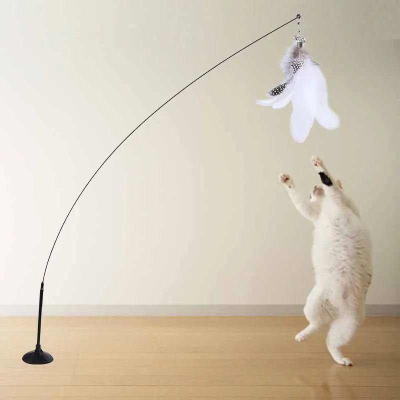 Cat Toy  Fluffy Feather With Bell Cat Stick Toy Interactive Detachable Teaser