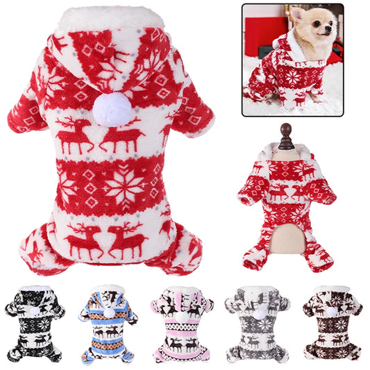 Dog Christmas Jumpsuit  Plush Pet Pajamas for Small Medium Dogs Cats Overalls