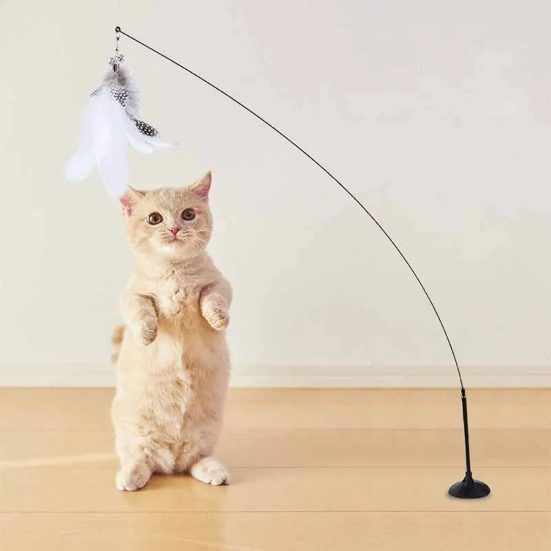 Cat Toy  Fluffy Feather With Bell Cat Stick Toy Interactive Detachable Teaser