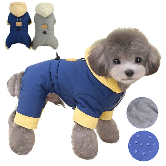 Waterproof Dog Jumpsuit with Hat Winter Dog Onesie 4-Legs