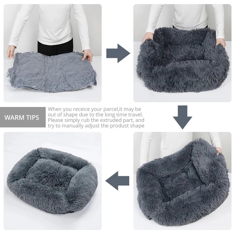 Rectangle Plush Dog Bed Winter Warm, Small Medium Big Cat Dog Bed