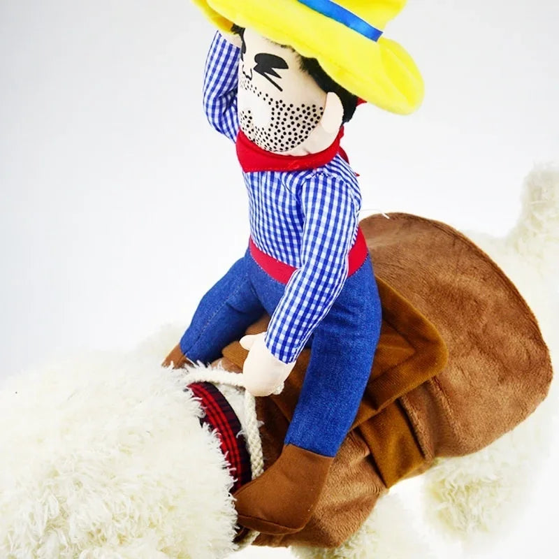 Dog Cowboy Rider Clothes with Hat Cute Suit for Halloween  Festival Party