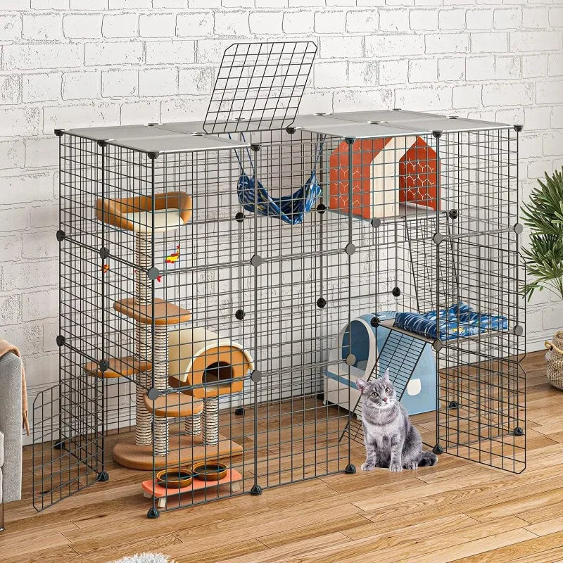 Large Cat Cage Enclosure Indoor DIY Cat Playpen Detachable Metal Wire Crate 2x3x4 Large Exercise Place Ideal