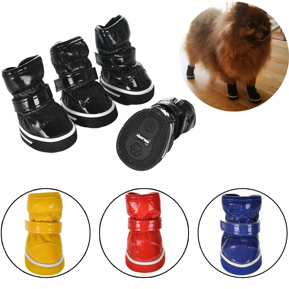 4Pcs/Set  Winter Dog Snow Boots Warm Fleece Cat Waterproof