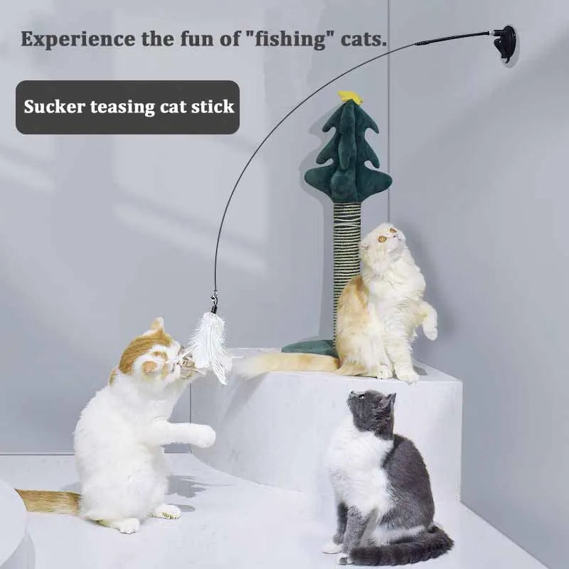 Cat Toy  Fluffy Feather With Bell Cat Stick Toy Interactive Detachable Teaser